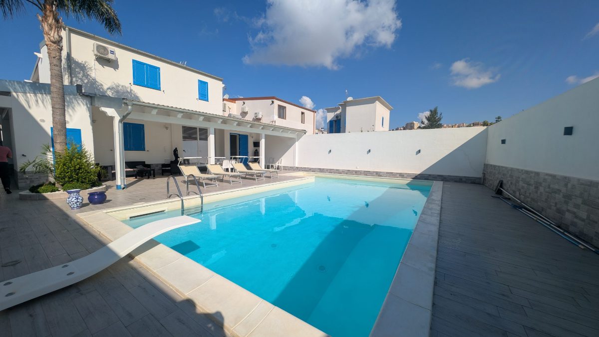The pool from the diving board side